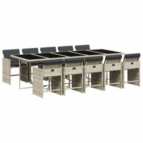 Set de comedor de jardín 11 pzas y cojines ratán sintético gris de vidaXL, Conjuntos de jardín - Ref: Foro24-3277882, Precio:...