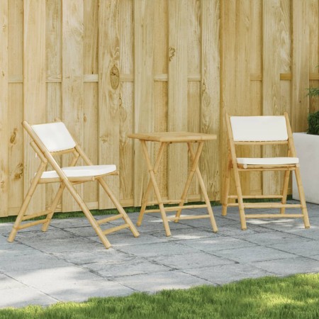 3-Piece Bamboo Folding Bistro Set with Cream White Cushions by vidaXL, Garden sets - Ref: Foro24-3208933, Price: 176,99 €, Di...