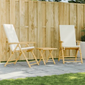 3-Piece Bamboo Folding Bistro Set with Cream White Cushions by vidaXL, Garden sets - Ref: Foro24-3208931, Price: 241,83 €, Di...