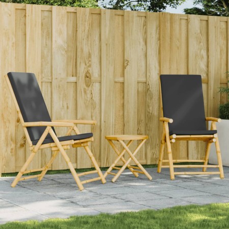 3-Piece Bamboo Folding Bistro Set with Dark Gray Cushions by vidaXL, Garden sets - Ref: Foro24-3208938, Price: 247,37 €, Disc...