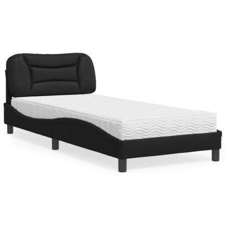 Bed with black synthetic leather mattress 90x200 cm by vidaXL, Beds and slatted bases - Ref: Foro24-3208696, Price: 277,66 €,...