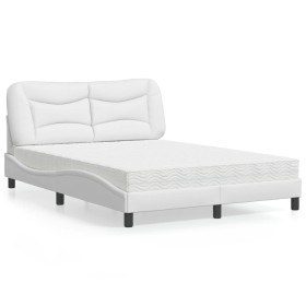 Bed with white synthetic leather mattress 140x190 cm by vidaXL, Beds and slatted bases - Ref: Foro24-3208718, Price: 388,22 €...