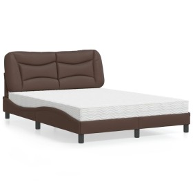 Bed with brown synthetic leather mattress 140x200 cm by vidaXL, Beds and slatted bases - Ref: Foro24-3208726, Price: 430,36 €...