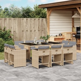 11-teiliges Garten-Essset mit beigen Kissen aus synthetischem Rattan von vidaXL, Gartensets - Ref: Foro24-3277979, Preis: 801...