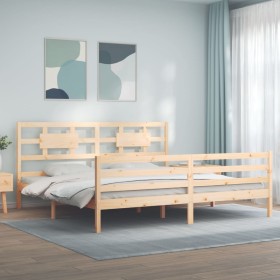 Double bed frame with solid wood headboard by vidaXL, Beds and slatted bases - Ref: Foro24-3194456, Price: 151,99 €, Discount: %