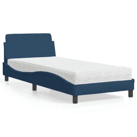 Cama con colchón tela azul 90x200 cm de vidaXL, Camas y somieres - Ref: Foro24-3208330, Precio: 258,02 €, Descuento: %