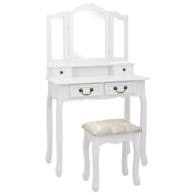 White paulownia wood dressing table and stool set 80x69x141cm by vidaXL, Bedroom Dressers - Ref: Foro24-289318, Price: 154,08...