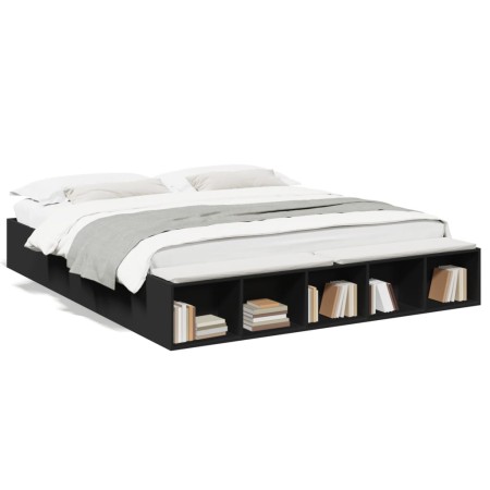 Black engineered wood bed frame 200x200 cm by vidaXL, Beds and slatted bases - Ref: Foro24-3280539, Price: 165,76 €, Discount: %