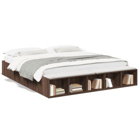 Oak brown engineered wood bed frame 180x200 cm by vidaXL, Beds and slatted bases - Ref: Foro24-3280551, Price: 161,99 €, Disc...