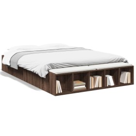 Oak brown engineered wood bed frame 160x200 cm by vidaXL, Beds and slatted bases - Ref: Foro24-3280558, Price: 158,12 €, Disc...