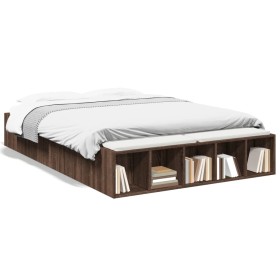 Estructura de cama madera de ingeniería marrón roble 135x190 cm de vidaXL, Camas y somieres - Ref: Foro24-3280593, Precio: 14...