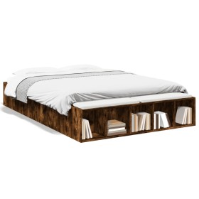 Smoked oak engineered wood bed frame 120x190cm by vidaXL, Beds and slatted bases - Ref: Foro24-3280598, Price: 136,99 €, Disc...