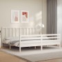 Estructura cama de matrimonio con cabecero madera maciza blanco de vidaXL, Camas y somieres - Ref: Foro24-3193872, Precio: 15...