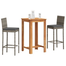 Garden table and stools 3 pieces acacia wood PE rattan gray by vidaXL, Garden sets - Ref: Foro24-3295263, Price: 244,50 €, Di...