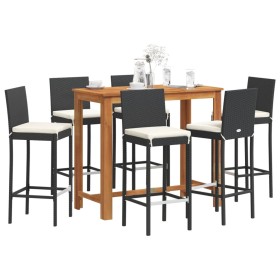 Garden table and stools 7 pcs acacia wood PE rattan black by vidaXL, Garden sets - Ref: Foro24-3295280, Price: 493,72 €, Disc...