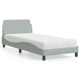 Bett mit hellgrauer Samtmatratze 90x190 cm von vidaXL, Betten und Lattenroste - Ref: Foro24-3208311, Preis: 238,52 €, Rabatt: %