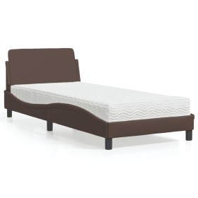 Bed with brown synthetic leather mattress 90x200 cm by vidaXL, Beds and slatted bases - Ref: Foro24-3208339, Price: 243,56 €,...