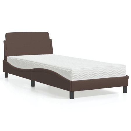 Bed with brown synthetic leather mattress 90x200 cm by vidaXL, Beds and slatted bases - Ref: Foro24-3208339, Price: 258,53 €,...