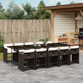 Garten-Essgruppe 11-teilig und braune synthetische Rattankissen von vidaXL, Gartensets - Ref: Foro24-3277880, Preis: 888,84 €...