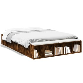 Estructura de cama madera de ingeniería roble ahumado 135x190cm de vidaXL, Camas y somieres - Ref: Foro24-3280591, Precio: 13...