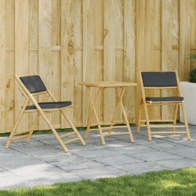 3-teiliges klappbares Bistro-Set aus Bambus mit dunkelgrauen Kissen von vidaXL, Gartensets - Ref: Foro24-3208934, Preis: 176,...