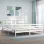 Double bed frame with white solid wood headboard by vidaXL, Beds and slatted bases - Ref: Foro24-3194457, Price: 161,72 €, Di...