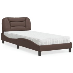 Cama con colchón cuero sintético marrón 90x190 cm de vidaXL, Camas y somieres - Ref: Foro24-3208691, Precio: 273,97 €, Descue...