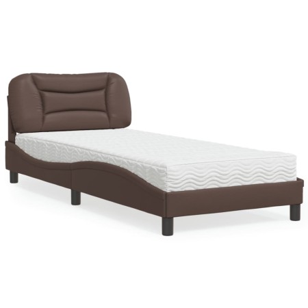 Bed with brown synthetic leather mattress 90x190 cm by vidaXL, Beds and slatted bases - Ref: Foro24-3208691, Price: 273,97 €,...