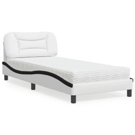 Bed with black and white synthetic leather mattress 90x200 cm by vidaXL, Beds and slatted bases - Ref: Foro24-3208702, Price:...