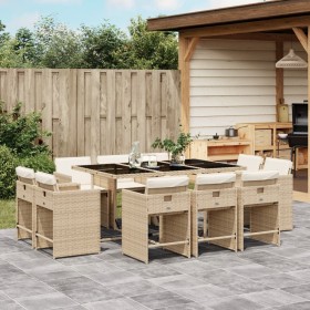 11-teiliges Garten-Essset mit beigen Kissen aus synthetischem Rattan von vidaXL, Gartensets - Ref: Foro24-3277977, Preis: 701...