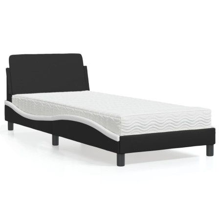 Bed with black and white synthetic leather mattress 90x200 cm by vidaXL, Beds and slatted bases - Ref: Foro24-3208342, Price:...