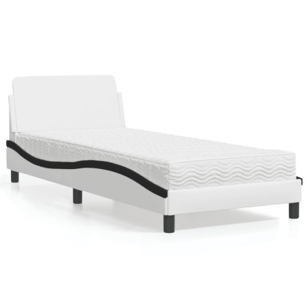 Cama con colchón cuero sintético blanco y negro 90x190 cm de vidaXL, Camas y somieres - Ref: Foro24-3208323, Precio: 245,00 €...