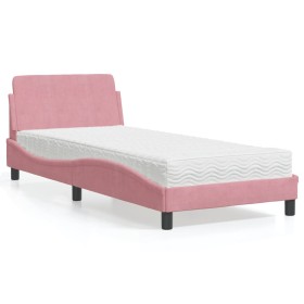 Bed with pink velvet mattress 90x190 cm by vidaXL, Beds and slatted bases - Ref: Foro24-3208316, Price: 267,99 €, Discount: %