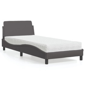 Bed with gray synthetic leather mattress 90x200 cm by vidaXL, Beds and slatted bases - Ref: Foro24-3208340, Price: 244,99 €, ...