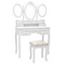 Dressing table with stool and white triple folding mirror by vidaXL, Bedroom Dressers - Ref: Foro24-289326, Price: 230,42 €, ...