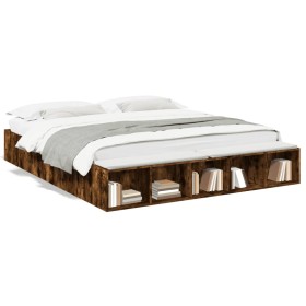 Smoked oak engineered wood bed frame 200x200cm by vidaXL, Beds and slatted bases - Ref: Foro24-3280542, Price: 158,99 €, Disc...