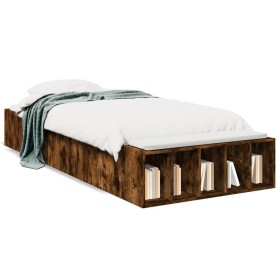 Smoked oak engineered wood bed frame 90x200 cm by vidaXL, Beds and slatted bases - Ref: Foro24-3280612, Price: 113,92 €, Disc...