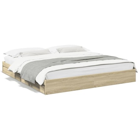 Sonoma oak engineered wood bed with drawers 200x200 cm by vidaXL, Beds and slatted bases - Ref: Foro24-3280631, Price: 188,38...