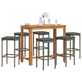 Garden table and stools 7 pieces acacia wood PE rattan gray by vidaXL, Garden sets - Ref: Foro24-3295287, Price: 299,99 €, Di...