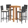 Garden table and stools 5 pcs acacia wood PE rattan black by vidaXL, Garden sets - Ref: Foro24-3295264, Price: 408,54 €, Disc...