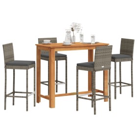 Garden table and stools 5 pcs acacia wood PE rattan gray by vidaXL, Garden sets - Ref: Foro24-3295279, Price: 404,93 €, Disco...