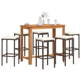 Garden table and stools 7 pcs acacia wood PE rattan brown by vidaXL, Garden sets - Ref: Foro24-3295285, Price: 302,39 €, Disc...