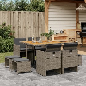 Garden dining set 9 pieces and gray synthetic rattan cushions by vidaXL, Garden sets - Ref: Foro24-3277729, Price: 473,99 €, ...