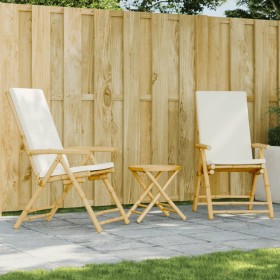 3-Piece Bamboo Folding Bistro Set with Cream White Cushions by vidaXL, Garden sets - Ref: Foro24-3208937, Price: 245,10 €, Di...