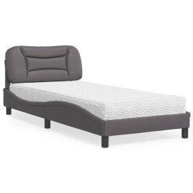 Bed with gray synthetic leather mattress 90x190 cm by vidaXL, Beds and slatted bases - Ref: Foro24-3208692, Price: 279,39 €, ...