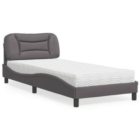 Bed with gray synthetic leather mattress 90x190 cm by vidaXL, Beds and slatted bases - Ref: Foro24-3208692, Price: 279,39 €, ...