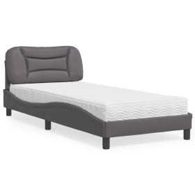 Bed with gray synthetic leather mattress 90x200 cm by vidaXL, Beds and slatted bases - Ref: Foro24-3208699, Price: 283,10 €, ...