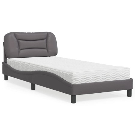 Cama con colchón cuero sintético gris 90x200 cm de vidaXL, Camas y somieres - Ref: Foro24-3208699, Precio: 301,34 €, Descuent...