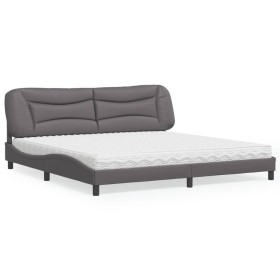 Bed with gray synthetic leather mattress 200x200 cm by vidaXL, Beds and slatted bases - Ref: Foro24-3208748, Price: 517,99 €,...