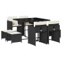 Set de comedor de jardín 9 pzas y cojines ratán sintético negro de vidaXL, Conjuntos de jardín - Ref: Foro24-3277901, Precio:...